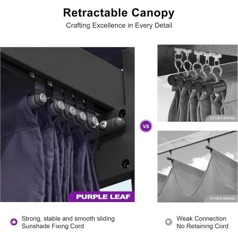 PURPLE LEAF Gazebo Outdoor Retractable Aluminium Grape Trellis Pergola with Extra Top Roof for Patio