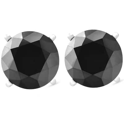 White Gold 1ct Round Cut Black Diamond Studs