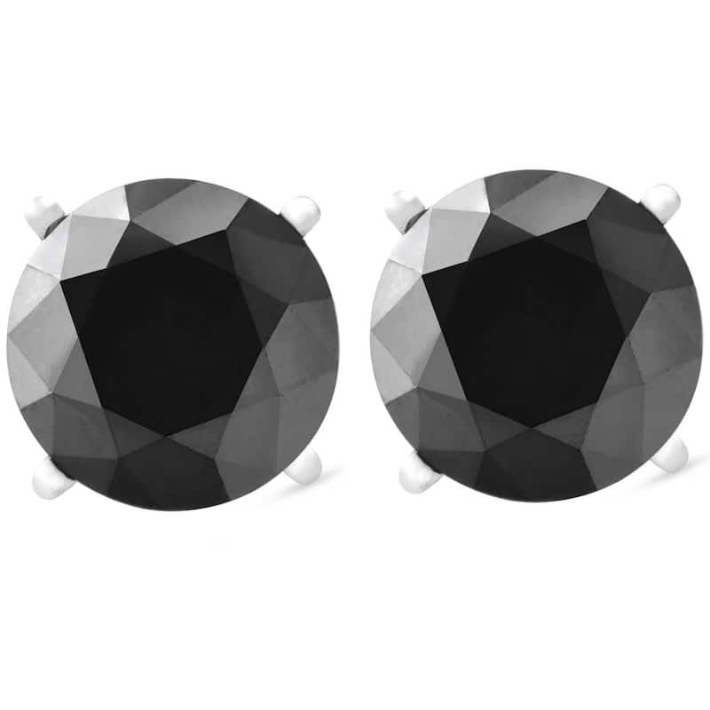Bliss Diamond White Gold 1ct Round Cut Black Diamond Studs - White