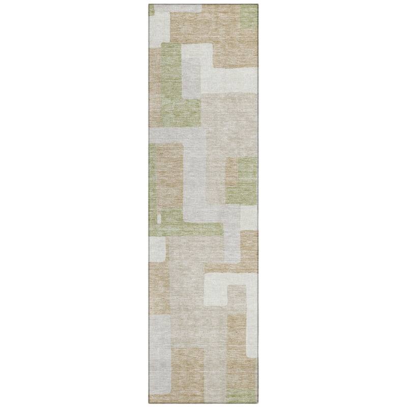 Machine Washable Indoor/ Outdoor Contempoary Blocks Chantille Rug