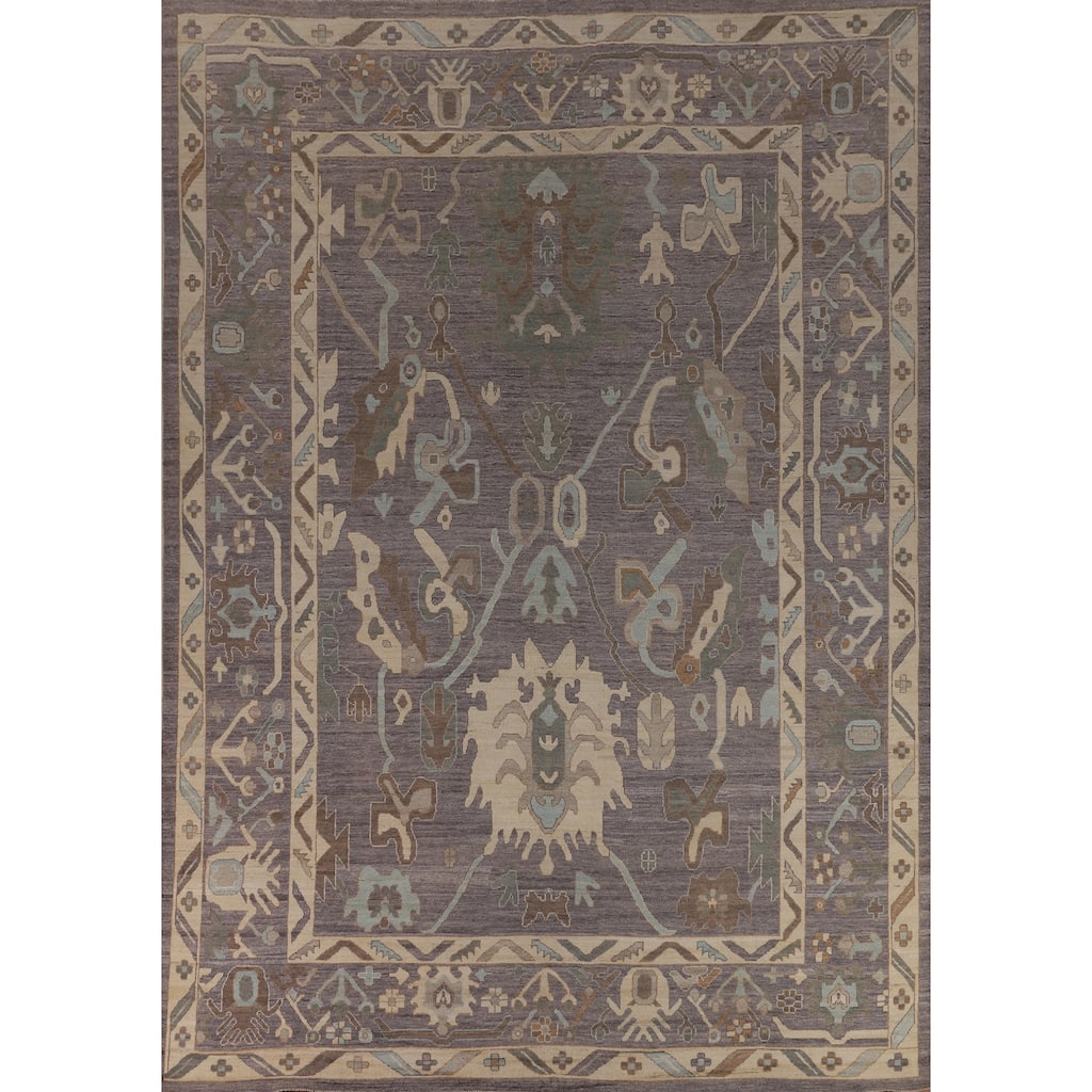 All-Over Gray Oushak Turkish Large Rug Hand-Knotted Wool Carpet - 10'3"x 13'10"
