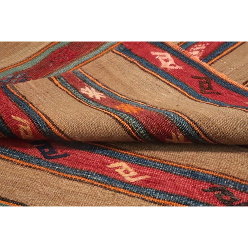 Hand Woven Oriental 100% Wool Carpet Southwestern Tribal Multi-Colored Kilim Area Rug - 7' 8'' X 4' 5''