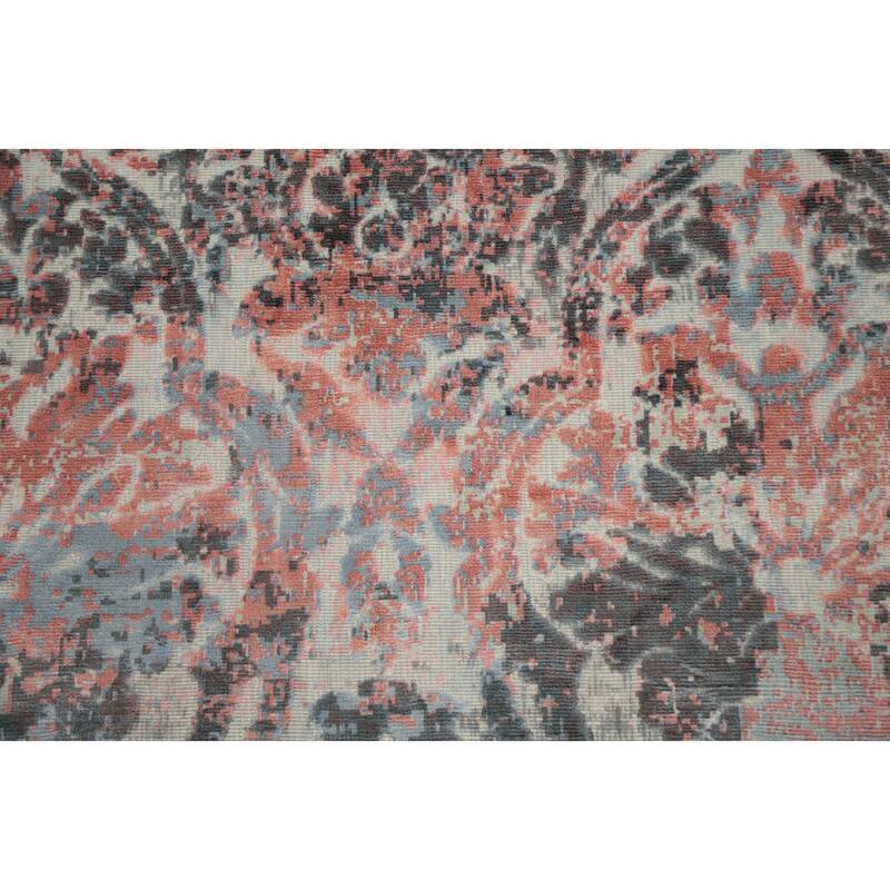 Hand Knotted Oriental Viscose Silk Carpet Modern All-Over Coral Abstract Area Rug - 8' 1'' X 5' 7''