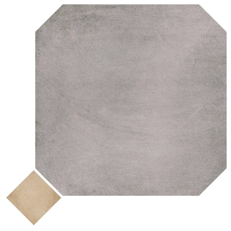Merola Tile Laverton Octagon Gris with Taco Beige 7-7/8" x 7-7/8" Porcelain Floor and Wall Tile