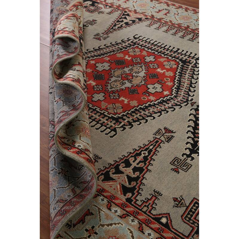 Hand Knotted Oriental 100% Wool Carpet Traditional Geometric Greys & Charcoal Viss Area Rug - 11' 10'' X 8' 10''