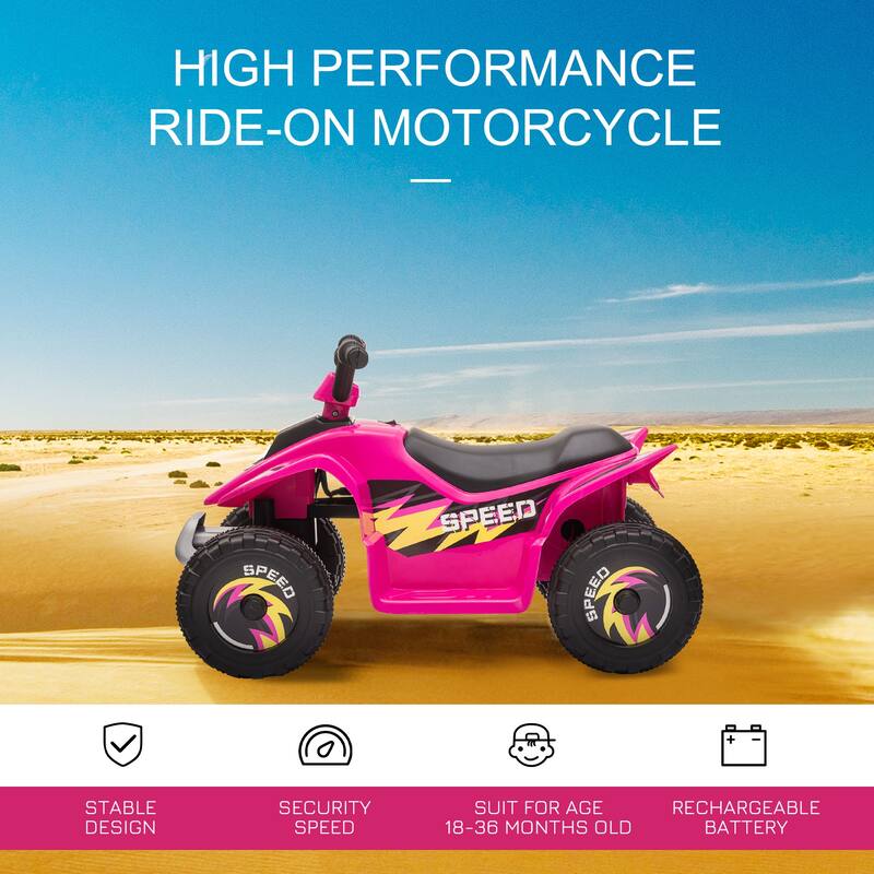 Electric 6V Battery Powered Ride On Motorized ATV for 18-36 Month Old Toddlers, 4-Wheel Ride-On Car with Realistic Features