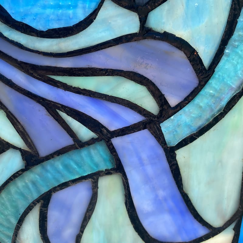 River of Goods Blue Classic Geometric Floral River of Goods Stained Glass Window Panel - 12" x 0.25" x 12"