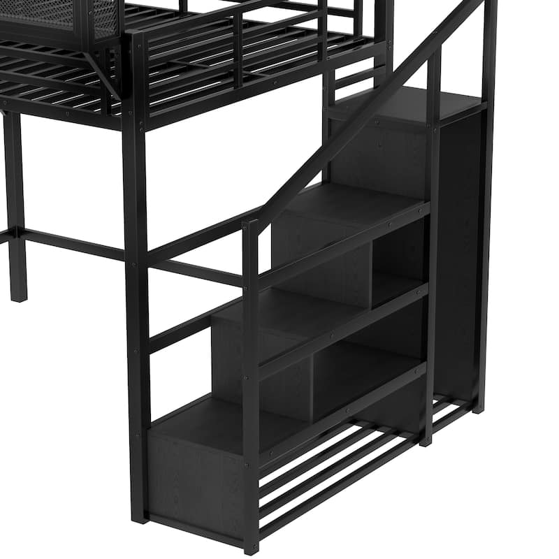 GDFStudio - Cherry Loft Bed with Desk, Wardrobe and USB Ports and LED Lights