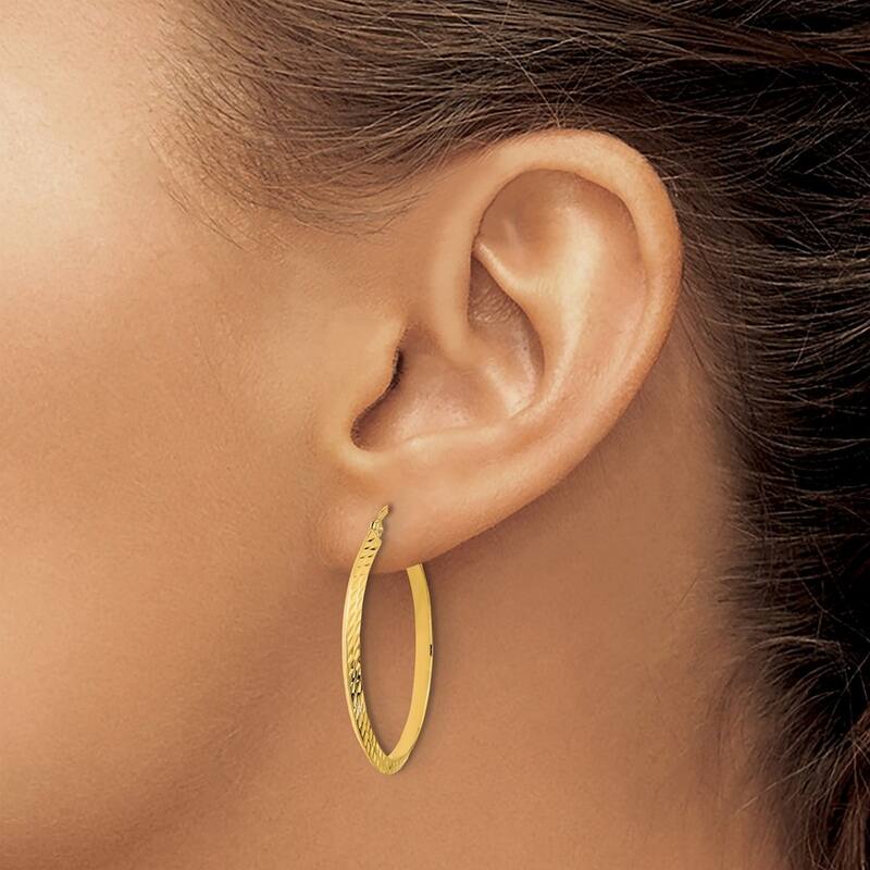 Curata 14k Yellow Gold Polished Sparkle Cut Hoop Earrings - 33x2mm