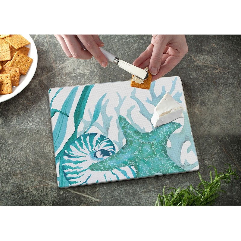 Counterart Glass Cutting Board Counter Saver 10" x 8" - Coral Life - 10x8x.038