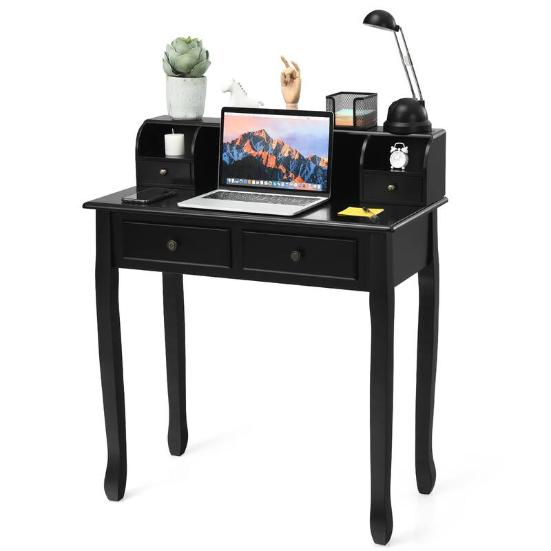 Costway Writing Desk Mission White Home Office Computer Desk 4 Drawer