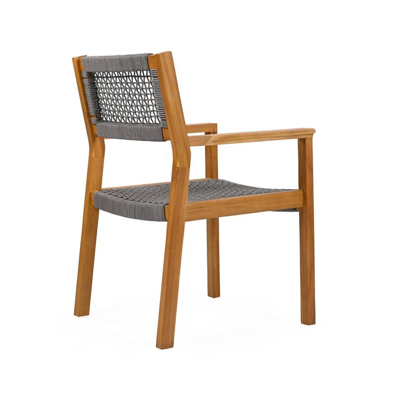 Modern Set of 2 Dining Chairs with Rope-Woven Seat Backrest, Solid Wood Frame for Dining Room Living Room Café and Pub