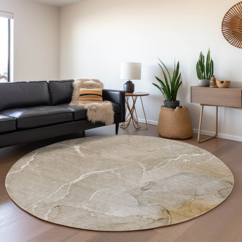Premium Washable Super Soft Abstract Contemporary Mayfield Rug - Beige - 8' x 8' - Round