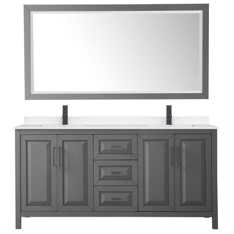 Daria 72-inch Double Vanity, Single Hole Quartz Top, 70-inch Mirror