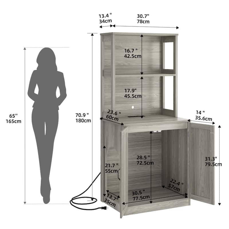 71" Tall Large Hidden Cat Litter Box Enclosure Furniture with Charging Station for Self-Cleaning Litter Boxes
