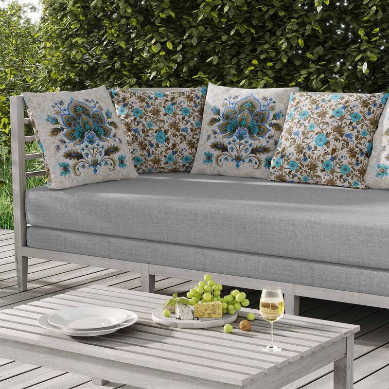 Paisley Petal Melody Indoor/Outdoor Reversible Throw Pillow Blue and Copper