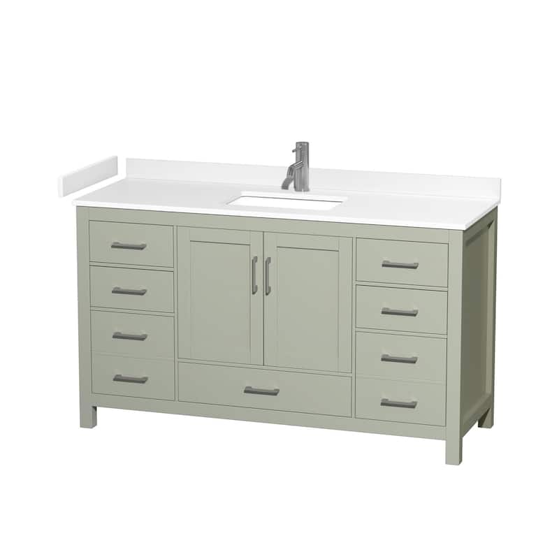 Wyndham Collection Sheffield 60" Single Bathroom Vanity, Carrara - Light Green / White Cultured Marble Top / Brushed