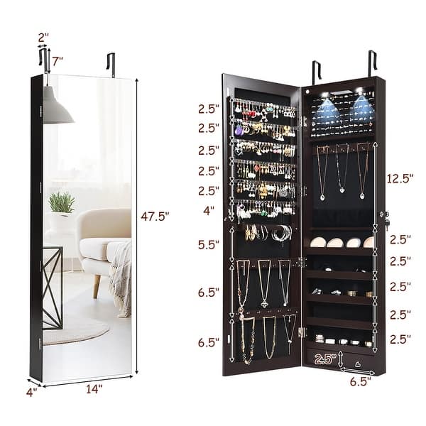Wall Door Jewelry Armoire Cabinet with Full-Length Mirror