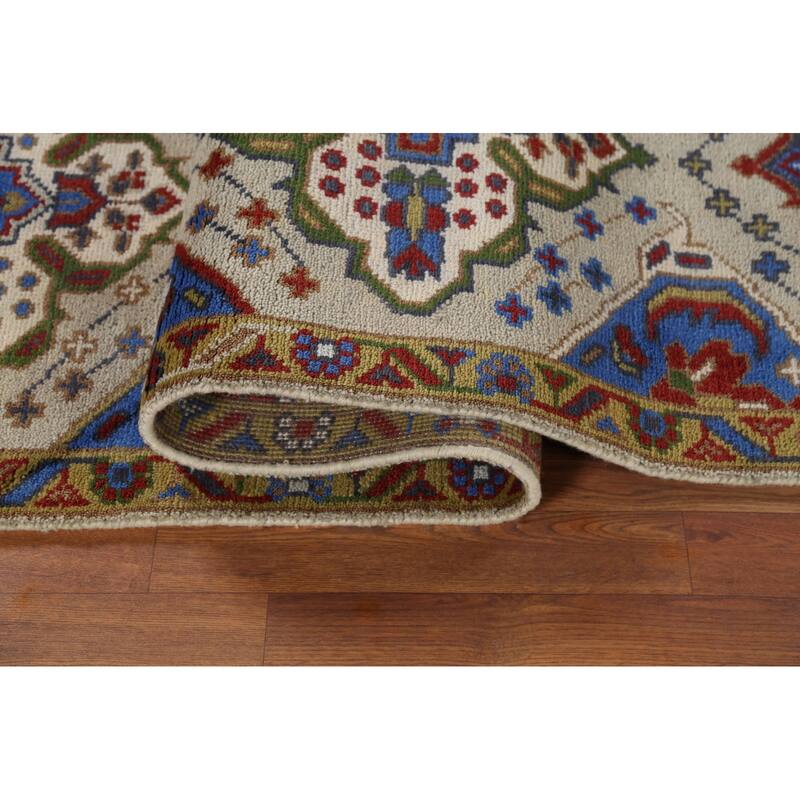 Geometric Kazak Runner Rug Hand-Knotted Wool Carpet - 2'7"x 9'11"