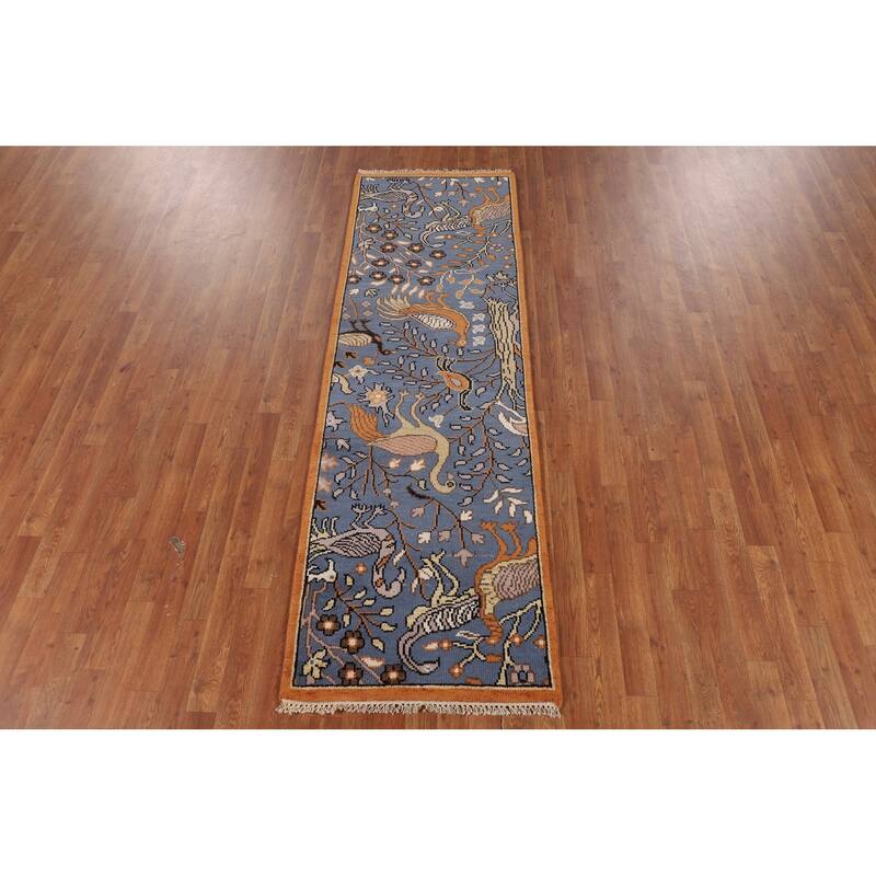 Animals Blue Ziegler Indian Runner Rug Hand-Knotted Wool Carpet - 2'6"x 7'10"