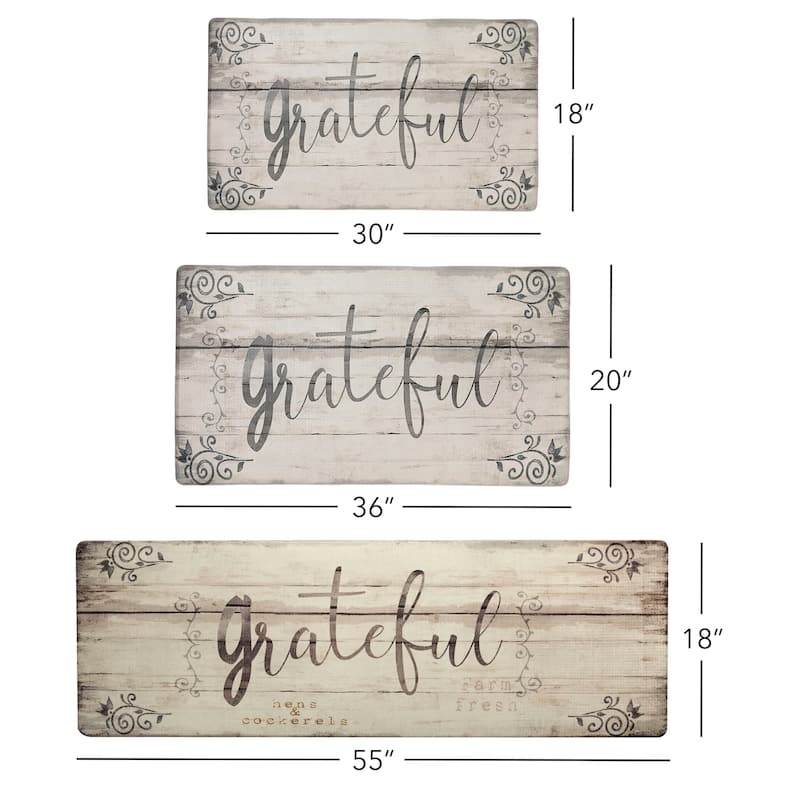 SoHome Cozy Living Grateful Floral Anti-Fatigue Kitchen Mat, Grey/Cream