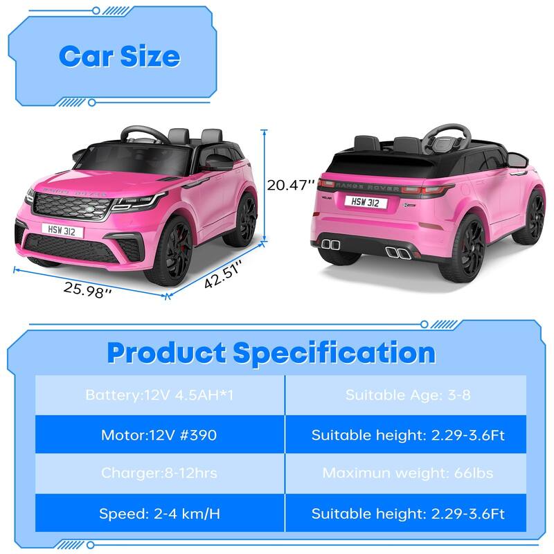 12V Licensed Land Rover Ride Electric Car for Kids with Parent Remote Control
