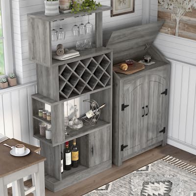 Darci Farmhouse Vintage Grey Oak Multi-Storage 2-Piece Wine Bar Set by Furniture of America