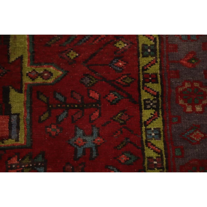 Hand Knotted Oriental 100% Wool Carpet Traditional Geometric Red Heriz Runner Rug - 11' 2'' X 3' 8''