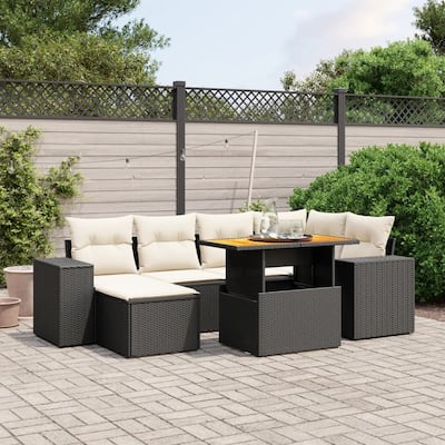 vidaXL Patio Sofa Set with Cushions Outdoor Conversation Furniture Poly Rattan - 21.7 x 24.4 x 27.2