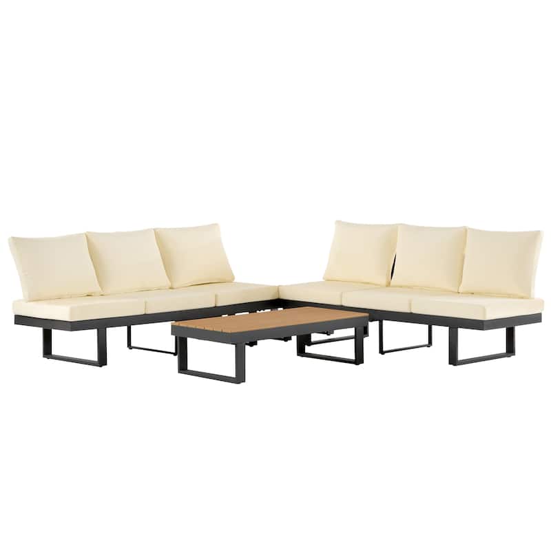 Outdoor Modular Sectional Sofa Set with Coffee Table, Side Table, and Adjustable Reclining Seats
