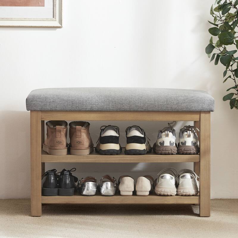 HUIMO Multi-Functional Solid Wood Bench with Storage Shelves 46in/39in