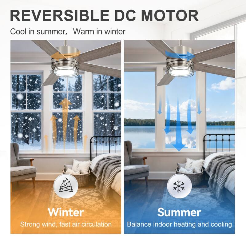 72/52-inch Reversible 8/5-Blade Dimmable LED Ceiling fan with Light and Remote