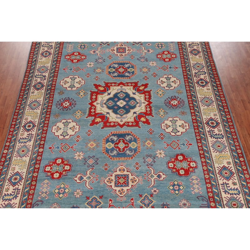 Hand Knotted Oriental 100% Wool Carpet Traditional Medallion Navy Blue & Blues Kazak Area Rug - 13' 9'' X 9' 10''
