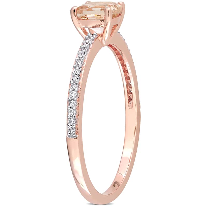 Miadora 10k Rose Gold Cushion-cut Morganite and 1/10ct TDW Diamond Birthstone Ring
