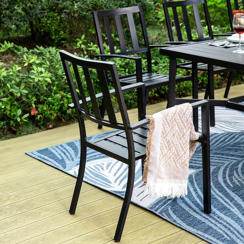 MAISON ARTS Patio Dining Set of 9 Pieces Patio Furniture Set Metal Rectangle Dining Table 8 Metal Stackable Chairs