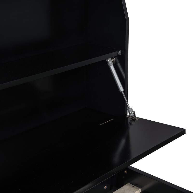 Wooden LED Platform Bed with Trundle, with Storage Headboard, with Drawers