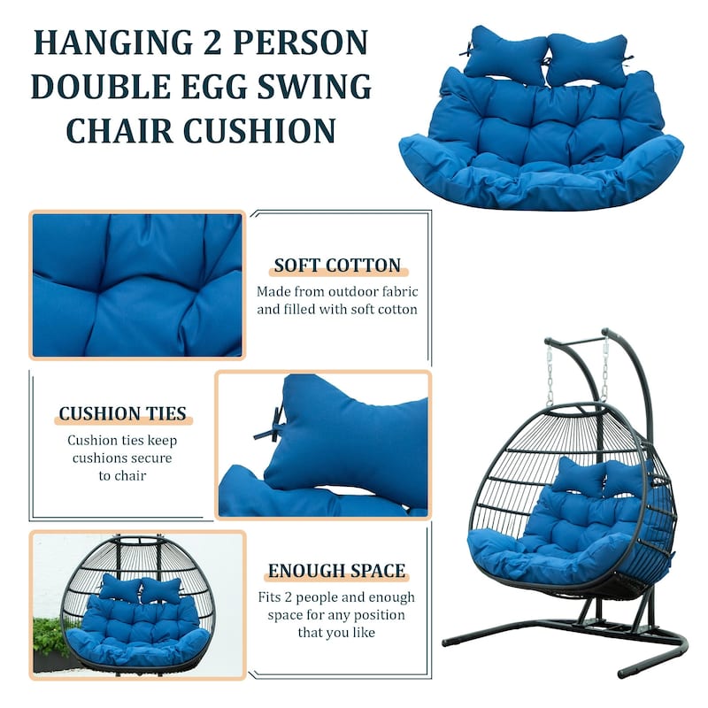 Egg Swing Chair Cushion Durable Weather Resistant Polyester Fits 2 People by LeisureMod