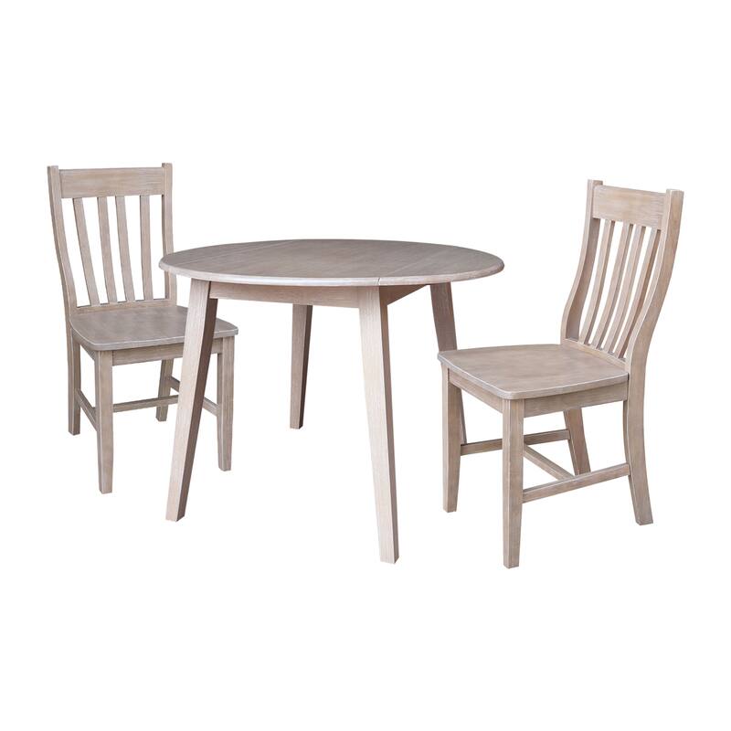 42" Round Dual Drop Leaf Dining Table with Chairs - 3-Piece - Washed Gray Taupe