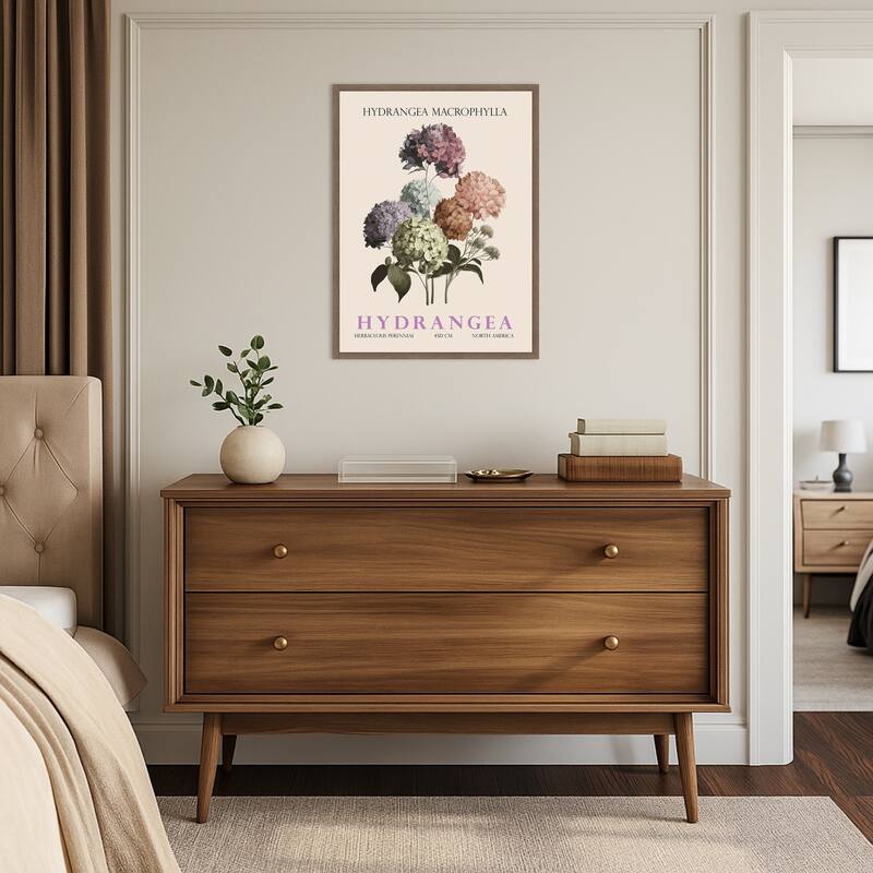 Vintage Botanical Hydrangea Illustration by Christopher Giampietro Framed Canvas Wall Art Print