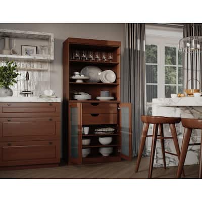 Palace Imports 100% Solid Wood Pantry Cabinet with Frosted Glass Doors, 2-Drawers and Adjustable Shelves - 32" x 71.5"