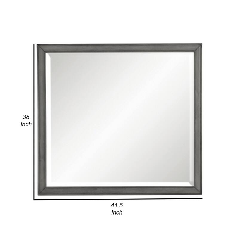 Ceila 42 Inch Classic Accent Mirror, Wood Grain Details, Okume Veneer, Gray