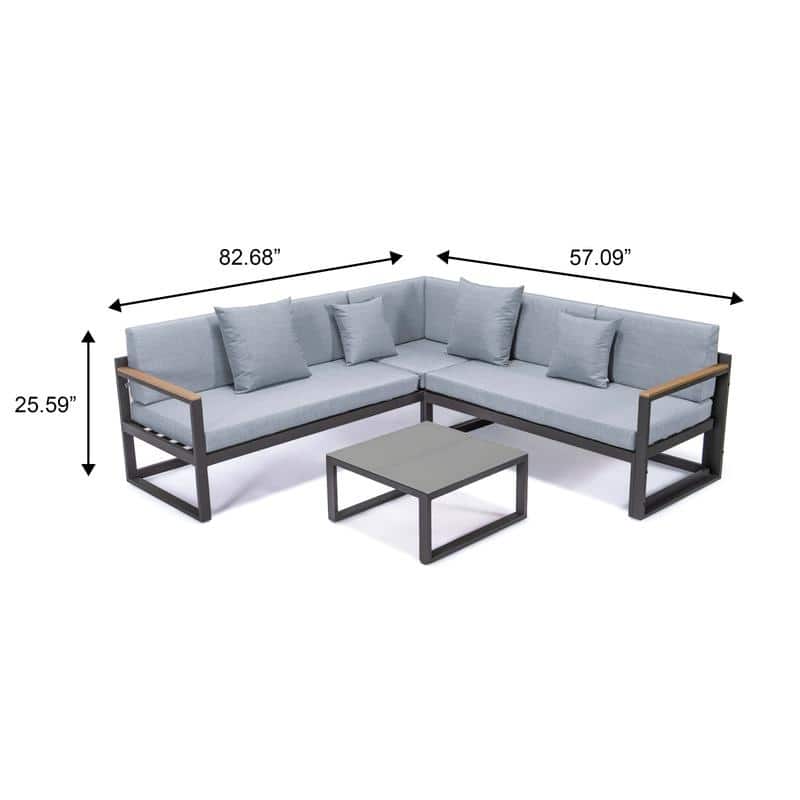 Chelsea 3-Piece Adjustable Headrest All-Weather Sectional Set in Aluminum Frame with Removable Cushion Covers for Indoor/Outdoor