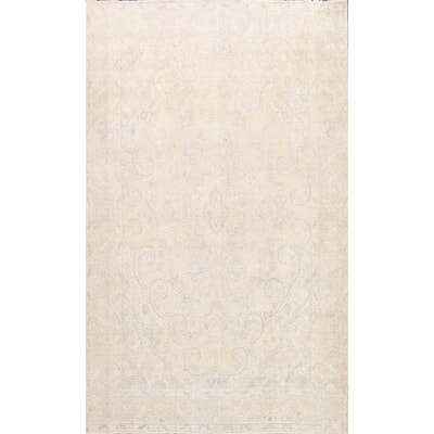Muted Floral Tabriz Persian Dining Room Area Rug Wool Handmade - 6'7" x 9'1"