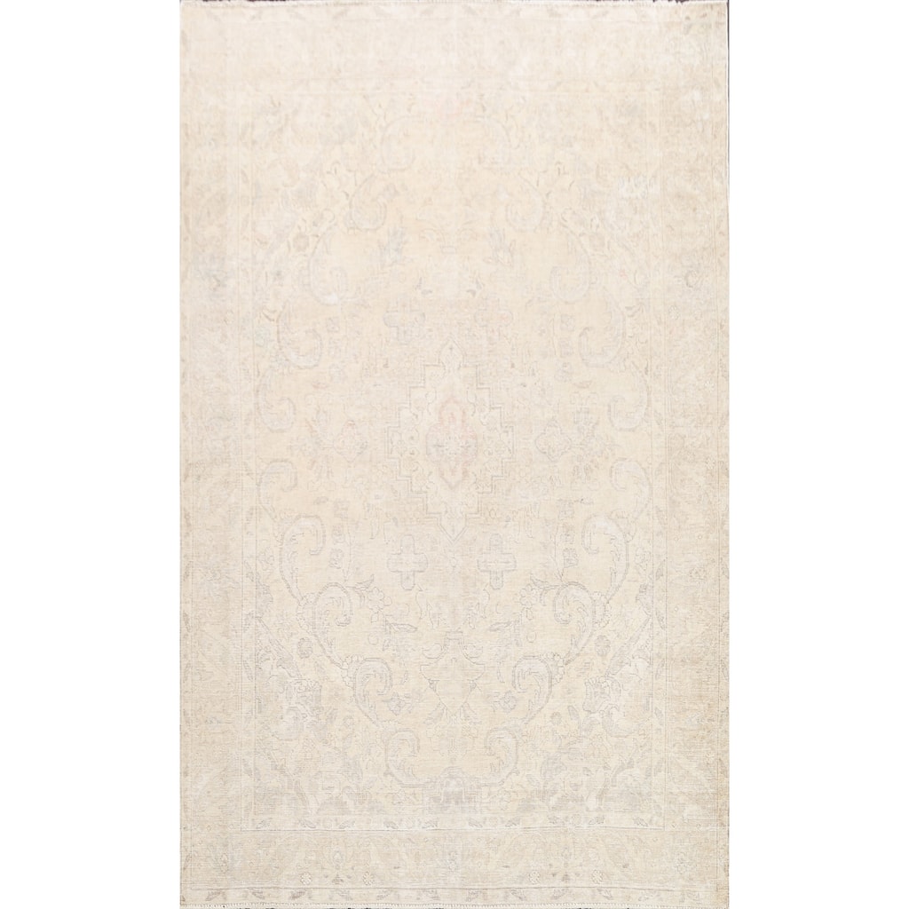 Muted Floral Tabriz Persian Dining Room Area Rug Wool Handmade - 6'7" x 9'1"