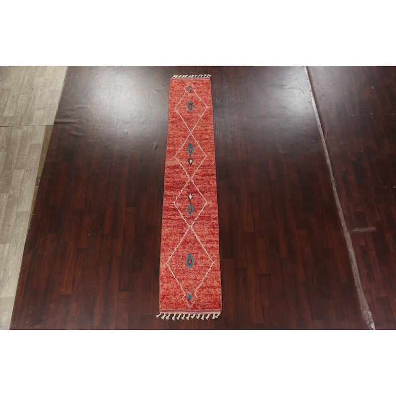 Geometric Tribal Moroccan Wool Runner Rug Hand-knotted Oriental Carpet - 2'1" x 11'2"