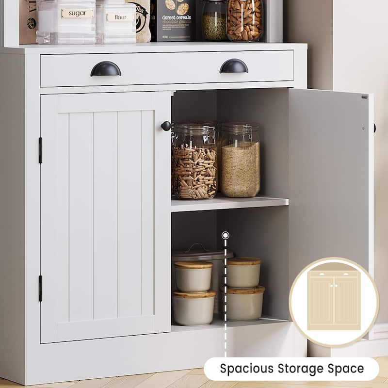 5-Tier Bookshelf, 70 Inch Tall Bookcase with 2 Doors and 1 Drawer, Modern Pantry Sideboard with Adjustable Shelf