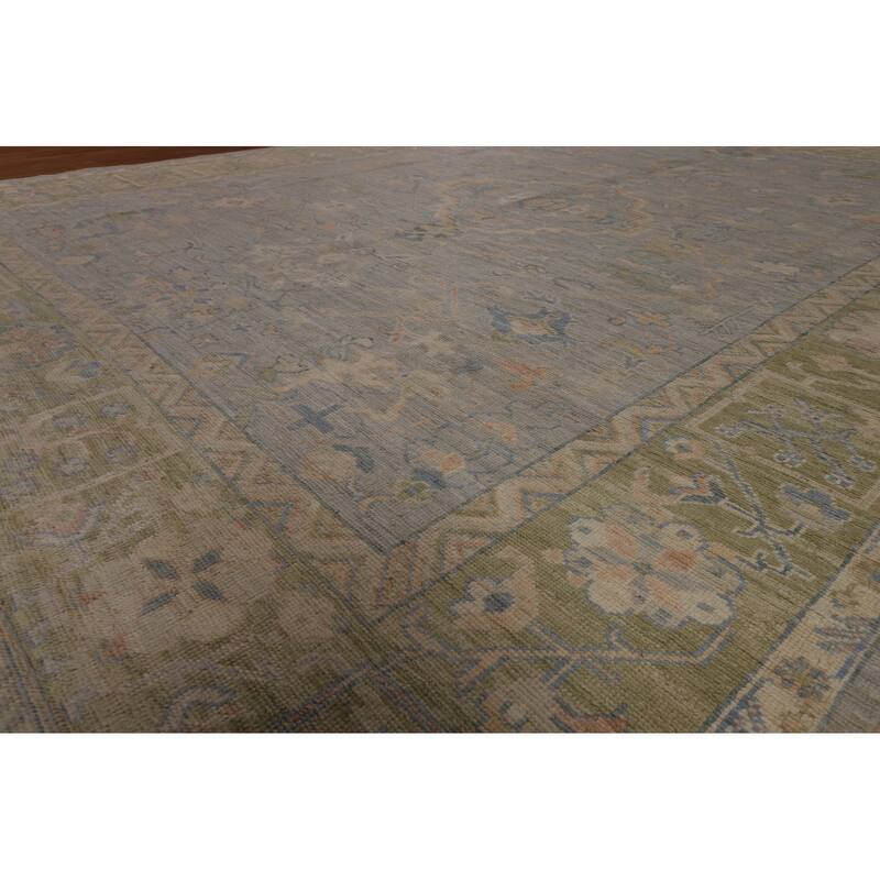 Vegetable Dye Oushak Turkish Area Rug Hand-Knotted Grey Wool Carpet - 9'5"x 12'1"