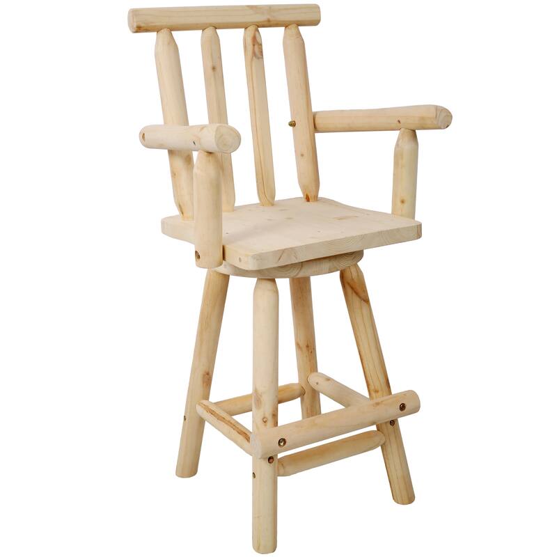 Rustic Bar Stool - Fir Wood Construction, Chair with Footrest,Wide Armrest, Rustic Kitchen Stool, Tall Bistro Chair