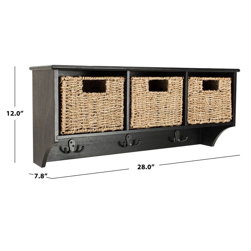SAFAVIEH Jemina Black Hanging 3-Basket Wall Rack - 28" x 7.8" x 12" - 28Wx8Dx12H