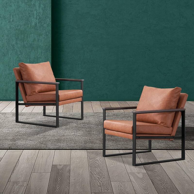 MCombo set of 2 Modern Accent Chair with Upholstered Cushion, Faux Leather HQ304